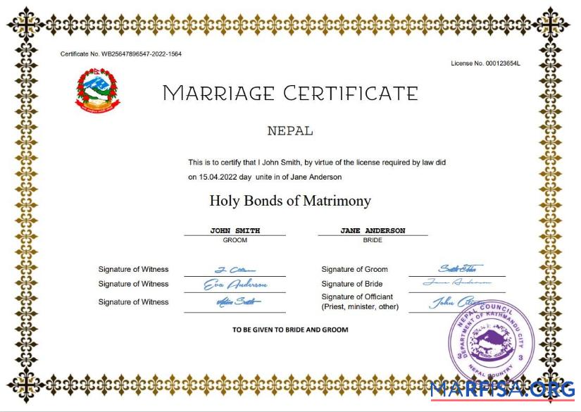 Blank Nepal marriage certificate Word and PDF template